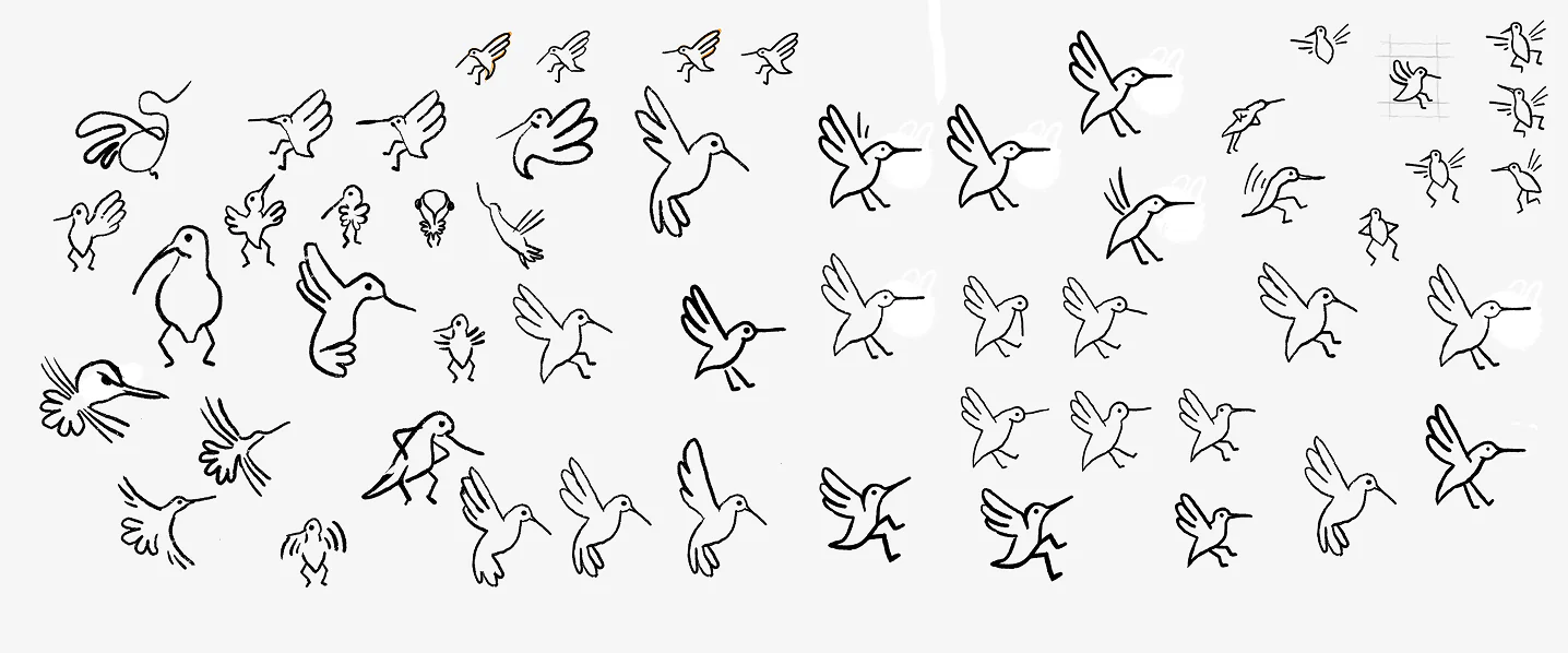 Early bird sketches exploring the kolibrio mark.